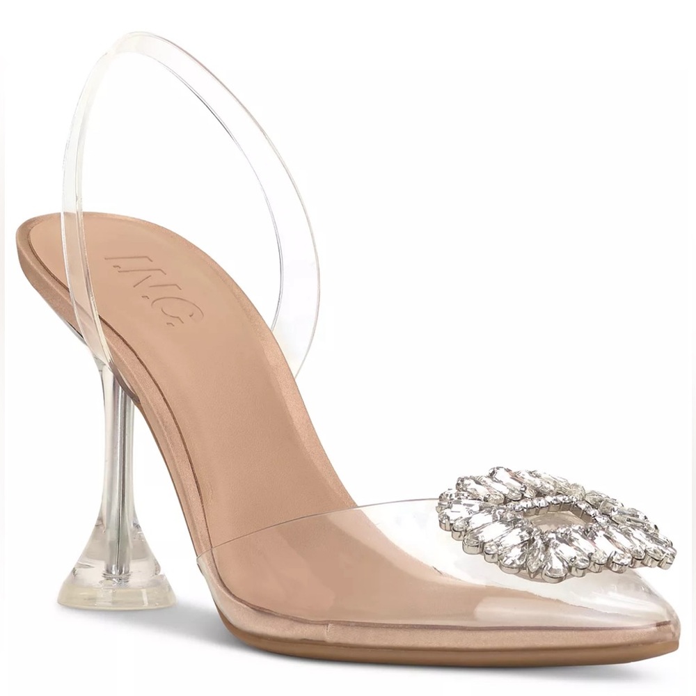 INC Scienna Vinyl Slingback Pumps Clear